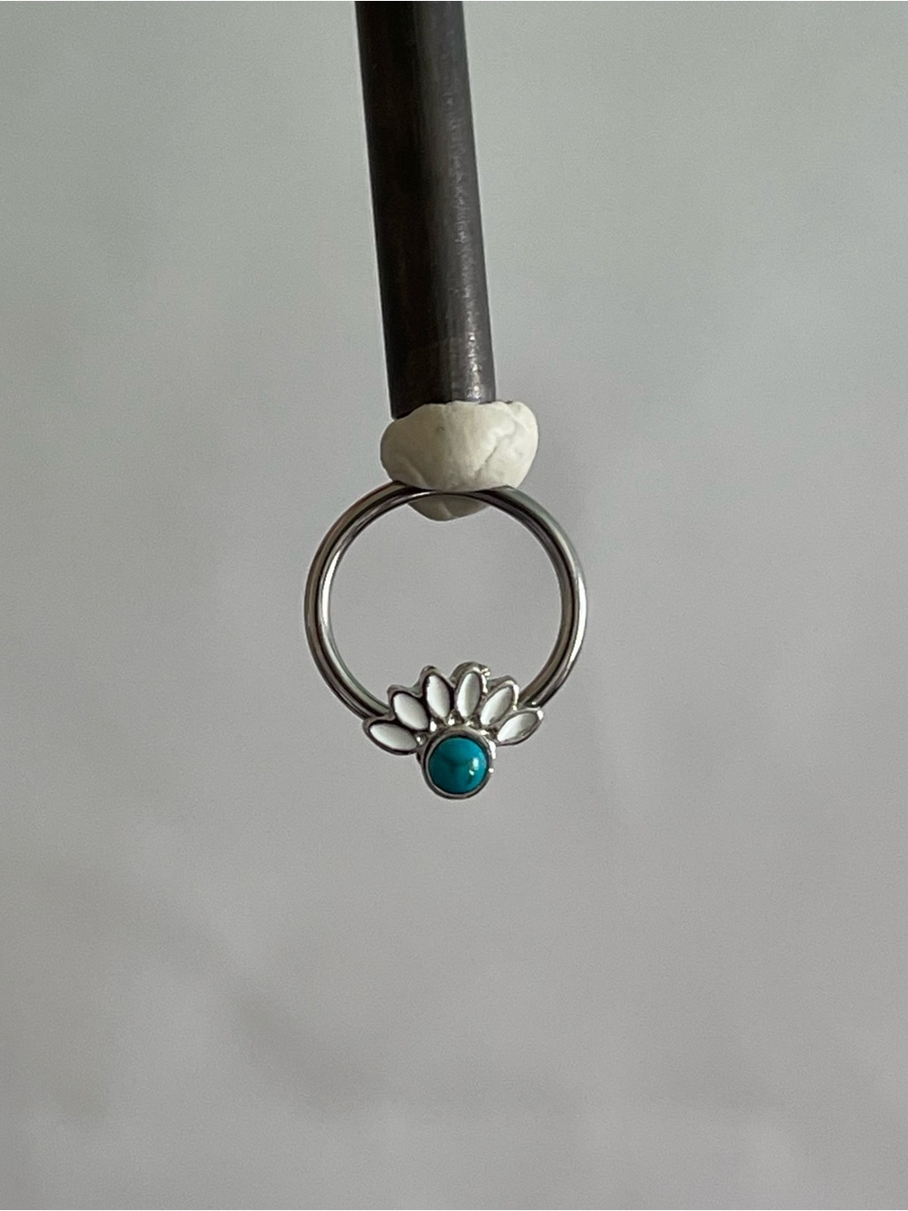 Turquoise Floral Silver Captive Bead Hoop Earring